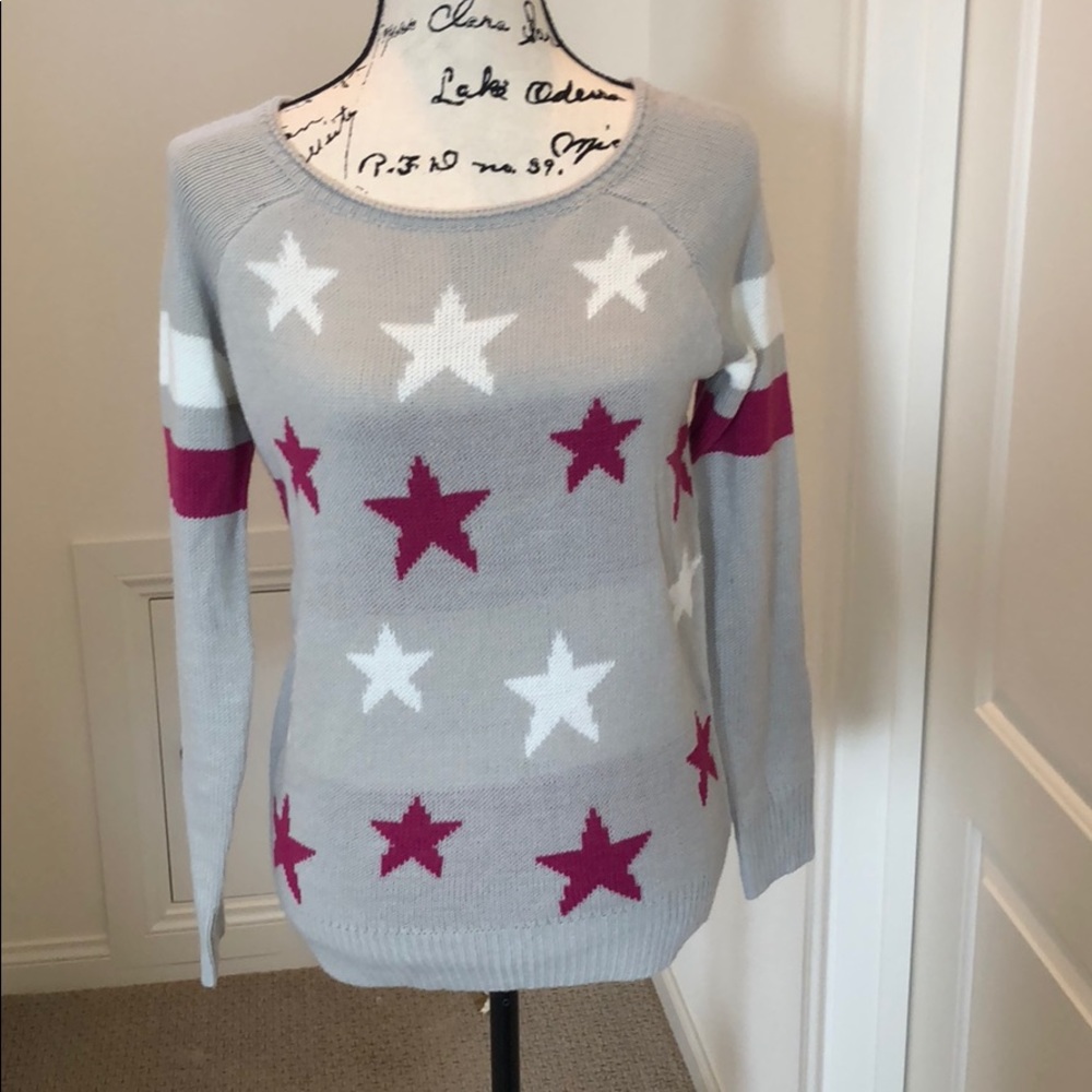 Beige sweater with pink/white stars on front NWT